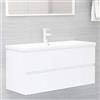 Gecheer Mobile Bagno con Lavabo Integrato, Mobile Sottolavabo Bianco in Legno Multistrato 100x38,5x45 cm con Lavabo in Ceramica 101x39x18,5 cm e Rubinetto Caldo/Freddo, per Bagno e Toilette