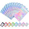 Plaphy 100 Bustine Olografiche con Zip e Foro per Sospensione, Sacchetti Mylar in Alluminio Richiudibili, Buste Trasparenti Ermetiche per Alimenti e Confezionamento (Effetto Olografico, 7 x 10 cm)
