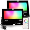 iLC LED Faretto Esterno 30W, equivalente a 300W, Cambio Colore Rgbw, 16 Milioni Colori, Raggruppamento, Timer 3000 lumen, bianco caldo, Impermeabile Ip66 (confezione da 2)