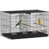 PawHut Birdcage voliera in acciaio per interni con divisorio, 4 posatoi in legno, vassoio scorrevole, 4 mangiatoie, per pappagallini, canarini, fringuelli, 76 x 46 x 46 cm, nero
