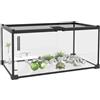 PawHut Contenitore per rettili, terrario, trasparente, coperchio scorrevole, rete metallica, distributore d'acqua, termometro, in vetro, metallo, 50 x 30 x 25 cm, colore: bianco