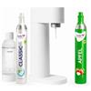 SodaTASTE Pacchetto risparmio: Mysoda Woody - Gorgogliatore in composito di legno rinnovabile con bottiglia di plastica senza BPA, cilindro CO2 Classic + cilindro CO2 mela (bianco)