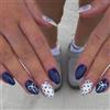 LunarCharm 24 Pezzi Unghie Finte Corte a Mandorla French Tip - Design Estivo Giocoso con Fiocchi & Pois in Blu Scuro & Lucido, Unghie Acriliche Riutilizzabili a Copertura Totale