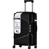 4FLY Set di valigie da viaggio leggere e rigide - Trolley con serratura TSA, doppie ruote, manico telescopico in alluminio e doppia cerniera, beauty case, bagaglio a mano e bagaglio da stiva, Nero
