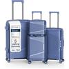 4FLY Set di valigie da viaggio leggere e rigide - Trolley con serratura TSA, doppie ruote, manico telescopico in alluminio e doppia cerniera, beauty case, bagaglio a mano e bagaglio da stiva, Blu, 4er