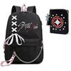 Roffatide KPOP Stray Kids Borsa scolastica con portafoglio per ragazze ragazzi KPOP SKZ Merch Casual Borsa zaino per ufficio Scuola Viaggi Shopping Nero C