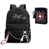 Roffatide KPOP Stray Kids Borsa scolastica con portafoglio per ragazze ragazzi KPOP SKZ Merch Casual Borsa zaino per ufficio Scuola Viaggi Shopping Nero D