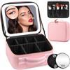 JADAZROR Trousse Trucco con Specchio LED 3 Colori - Organizzatore da Viaggio Portatile con Divisori Regolabili e Illuminazione