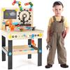 COSTWAY Banco degli Attrezzi per Bambini, Banco da Lavoro in Legno con Set di Attrezzi e Accessori, Lavagna Aggiuntiva e Scaffale, 3 Anni+