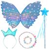 TYXHXTF 5 PCS costume da fata bambina, Ali di Fata Bambina, Bacchetta Magica, Ragazza Paillettes Tiara Corona, Collana Perline a Forma di Farfalla, per Feste A Tema Fata Cosplay