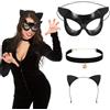 WEITAPYT Costume da Gatto Donna, 3pcs Gatto Cosplay Set, Cerchietto Orecchie Gatto, Maschera Gatta, Collana con Campanella, Adatto per Halloween, Carnevale, Festa, Accessorio per Costumi
