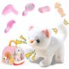 Piashow Gatto che cammina e miagola, Gatto Giocattolo per Bambini di gatto peluche elettronico da passeggio, elettrico peluche coccolone regalo interattivo per 2 3 4 5 6 anni idee regalo (Gatti)
