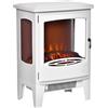 HOMCOM Caminetto elettrico HOMCOM stile neo-retro 900-W con fiamme simulate a LED, luminosità regolabile, in acciaio e ABS, colore bianco.