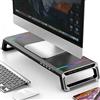 Supporto per Monitor PC con Porte USB 3.0, Trasferimento Dati, Ricarica, Supporto da Scrivania Regolabile in Altezza, Supporto per Tastiera Laptop, Ripiano Portaoggetti