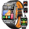 HIRREO 1000mAh Batteria Smartwatch Uomo Militare, 2.01'' Orologio Smart Watch con Chiamata Bluetooth, Torcia LED Orologio Fitness, 100+ Modalità Sportive, IP68 Impermeabile per Android iOS