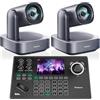 Tenveo Kit Telecamera PTZ e Controller - 2 Telecamere PTZ 4K con Auto-Tracking AI 12X, HDMI/USB3.0/LAN(PoE) e 1 Controller Joystick NDI con Screen da 5 Pollici per Live Streaming