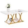 VEVOR Tavolino da Caffè in Effetto Marmo 100 x 55 x 45 cm, Tavolino Rettangolare a 2 Livelli con Struttura in Metallo e Gambe Geometriche e Carico di 95 kg, Tavolo da Soggiorno Minimalista Bianco