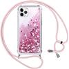 Vauki Cover Glitter per iPhone 11 Pro con Cordino,Custodia Brillantini Liquido Quicksand, Trasparente Bling Sabbie Donna Morbido Silicone Antiurto Protettivo Case per iPhone 11 Pro 5.8