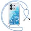 Vauki Cover per Xiaomi Redmi Note 13 Pro 5G/Poco X6 5G con Cordino, Trasparente Glitter Liquido Antiurto Tracolla Custodia, Antiurto Antigraffio Silicone Bumper Laccio Protettivo Case, Azzurro/Blu