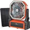 Astarama Ventilatore solare da campeggio con pannello solare da 10 W e luce, ventilatore da 10000 mAh, ventilatore da tavolo USB a 4 marce, con indicatore LED, 4 timer, gancio per appendere, regolabile a 180°