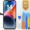bokman Schermo per iPhone 14, 6,1 LCD di Ricambio Kit Riparazione | FHD LCD touch, utensili, adesivo e pellicola inclusi, True Tone dopo programmazione, A2649/A2881/A2882/A2883/A2884