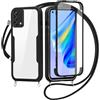 FERLAN Cover per Oppo F19/A95 4G/Oppo A74 4G con Cordino, 360 Gradi Antiurto Custodia con Protezione Schermo Integrata Trasparente Rugged TPU Bumper Doppia Protettiva Cover per Oppo F19/A95 4G/A74 4G -Nero