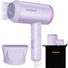 Aigostar 1800W Phon Capelli, Asciugacapelli Ionico, Phon da Viaggio Pieghevole, 2 liv. Caldo + 1 Freddo, Beccuccio Concentratore Rimovibile, Protezione Surriscaldamento, Viola, Con Borsa Antipolvere