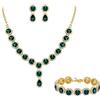 Clearine Matrimonio Sposa Rotonda Goccia Cristalli Collana Sparkle Halo Bracciale Forato Orecchini Pendenti Set Gioielleria per Donne Smeraldo Colore Oro-Fondo