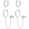 JOPLY Set di orecchini a cerchio in argento Sterling per donne e ragazze, ipoallergenici, doppio piercing a cerchio e orecchini a perno per cartilagine con zirconia cubica, Argento sterling
