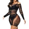 XIUSEMY Lingerie da donna Body a rete Bodystocking hallow out tuta aderente pagliaccetto sexy(LTDIK 003)