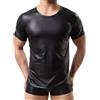 SamHeng Canotta da uomo metallizzata lucida, T-shirt a maniche corte in pelle PVC, T-shirt attillate con scollo tondo Clubwear, T-shirt da ballo nera slim fit per costumi da discoteca per festival musicali