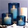 NITIME Hurricane - Set di 3 portacandele in vetro blu per candele a colonna, bolle cucite, vasi in vetro blu per decorazione da tavolo, casa, patio e matrimoni, 20,3 cm, 13 cm