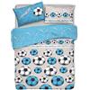 PENSIERI DELICATI Parure Copripiumino Matrimoniale 100% Cotone, Completo di Sacco 250x200cm e 2 Federe 52x82cm, Made in Italy, Copripiumino Lavabile In Lavatrice A 40°, Fantasia Calcio Azzurro