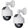 PORFOYO 2 pezzi Dummy Dome fotocamera Abs plastica Dummy fotocamera impermeabile Ip65 funzionamento solare e batteria Aa, telecamera di sorveglianza regolabile a 180° per interni ed esterni, bianco