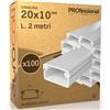 Eurocali Canalina Passacavi 20x10 mm in plastica bianca con coperchio Lunghezza 2 metri - Pacco da 100 canaline (200m)