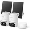 eufy Security eufyCam C37 con 2 videocamere, videocamere di sicurezza wireless da esterno, tracciamento AI a 360° con pan e tilt, 2K solare, HomeBase Mini,riconoscimento facciale