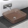 Mai & Mai Lavabo da Appoggio 40x40x11cm, Lavandino Bagno in Vetro Temperato Rettangolare Minerva03, Caffè