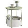VASAGLE Tavolino rotondo con cesto in tessuto, spazioso, per soggiorno, camera da letto, comodino, stile moderno, verde alloro e bianco crema, LET223C69