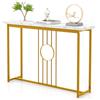 GIANTEX Tavolo Console da ingresso, ingresso stretto con piano in marmo imitazione e struttura in metallo dorato, tavolo laterale da 120 cm per corridoio, soggiorno, 120 x 30 x 80,5 cm