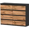 MRBLS_HOME Cassettiera con 8 cassetti - Credenza in legno 120 x 92,5 x 33,5 cm (L x A x P) - Cassettiera stretta per camera da letto e corridoio - Mensola con cassetti - Armadio con cassetti (nero