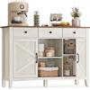 VASAGLE Mobiletto da cucina, credenza con cassetti, armadietto portaoggetti con ante, ripiano regolabile, stile rustico, per soggiorno, cucina, 40 x 114,5 x 80 cm, bianco vintage e marrone miele
