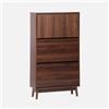 sweeek Scarpiera con Decoro in Legno Naturale, 3 Ante Noce - 75x25x131 cm
