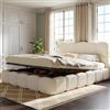 HOXINBLY Letto matrimoniale 160x200 con rete a doghe e testiera imbottita, con funzione idraulica e ampio vano contenitore, bouclé bianco(senza materasso)