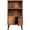 VASAGLE Libreria rustica, scaffale portaoggetti a 3 livelli, con ante per libri, foto, decorazioni in soggiorno, ufficio, biblioteca, stile moderno di metà secolo, marrone LBC09BX