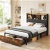 JOROBURO Letto matrimoniale 160x200 cm, letto contenitore legno e metallo, testiera imbottita PU, letto moderno con LED e USB, spazio di stoccaggio con cassetti, camera da letto