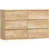 HOMCOM Cassettiera con 6 Cassetti, Mobile Contenitore Minimalista senza Maniglie, 120x39x75 cm, Rovere | Aosom Italy