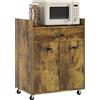 Carrello Da Cucina Con Cassetto, Armadietto E 4 Ruote In Legno, 60x40x77cm, Marrone Rustico