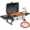 Barbecue A Gas Portatile Con 2 Bruciatori E Coperchio Con Termometro, Nero