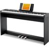 Donner Tastiera digitale per pianoforte a 88 tasti sensibili alla velocità con supporto rimovibile, pianoforte elettrico compatto per principianti con modalità Split, display LED e triplo pedale