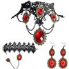 VLYX Collana Gotica Steampunk Vittoriana Regolabile con Bracciale e Orecchini in Pizzo di Velluto Nero per Donna Costume da Festa Formale (Rosso)